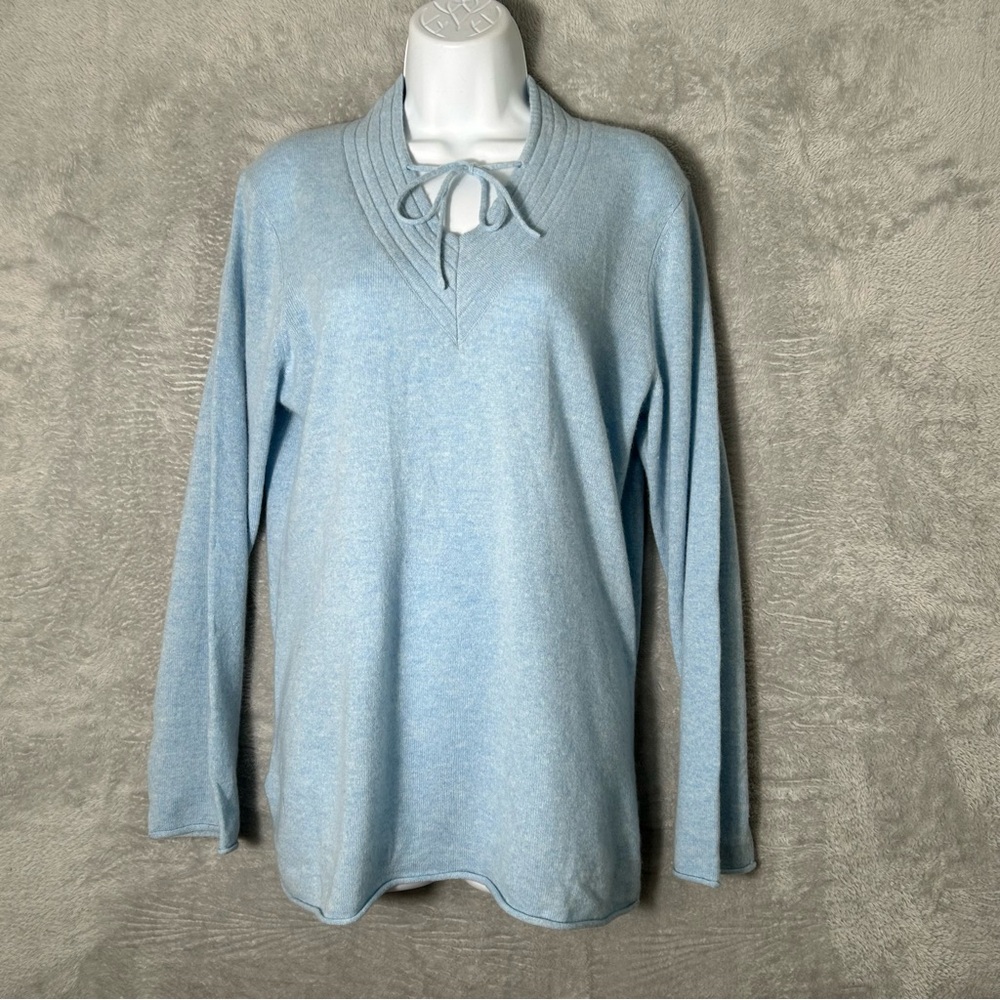 Sundance Cashmere Sweater Womens Medium‎ Blue Keyhole Tie Pullover Cozy Luxury
